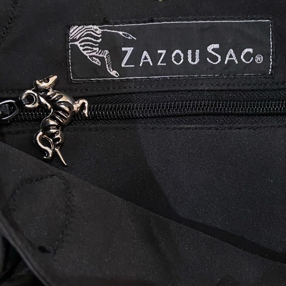 Zazou Sac black, periwinkle blue & chartreuse shoe print shoulder bag purse - Picture 7 of 8